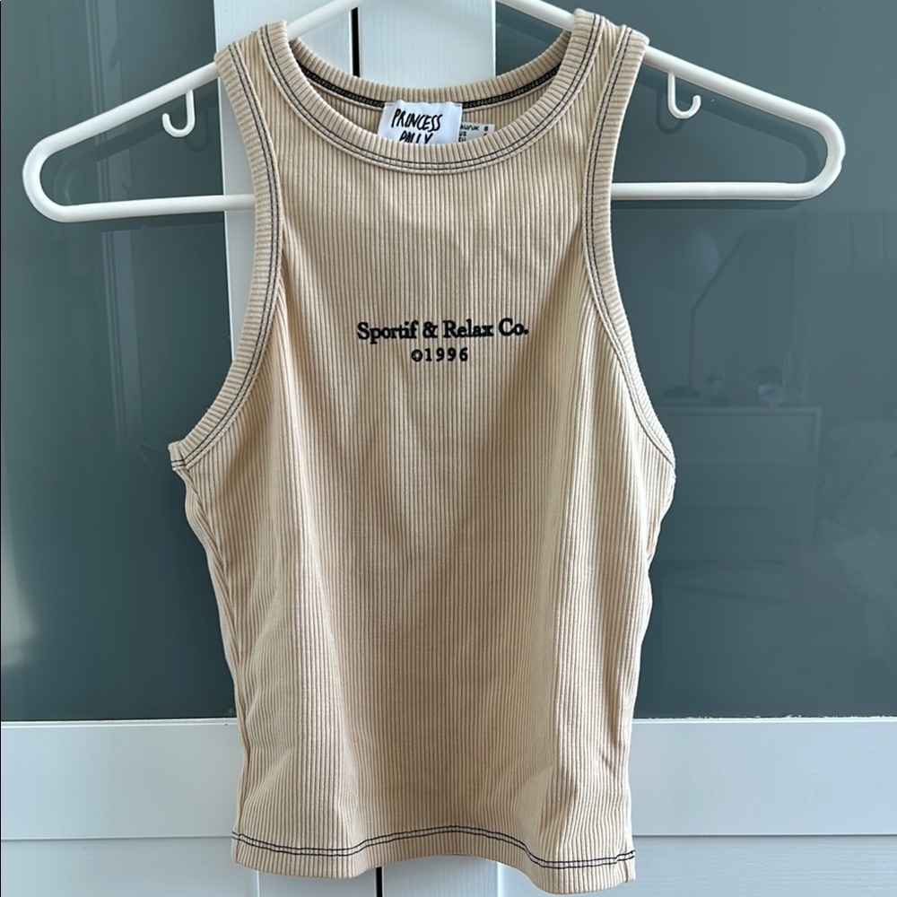 Princess Polly Beige Ribbed Tank Top